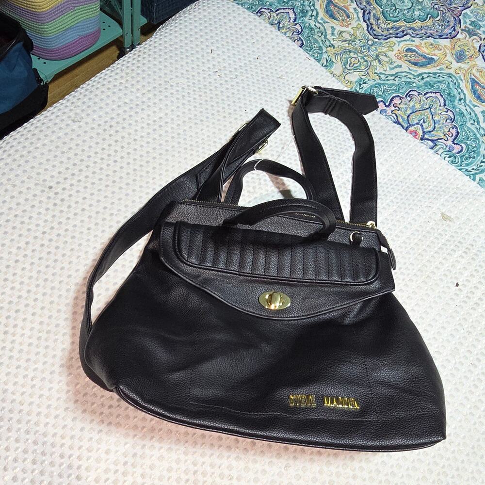 STEVE MADDEN FAUX LEATHER BLACK CONVERTIBLE BACKPACK BAG